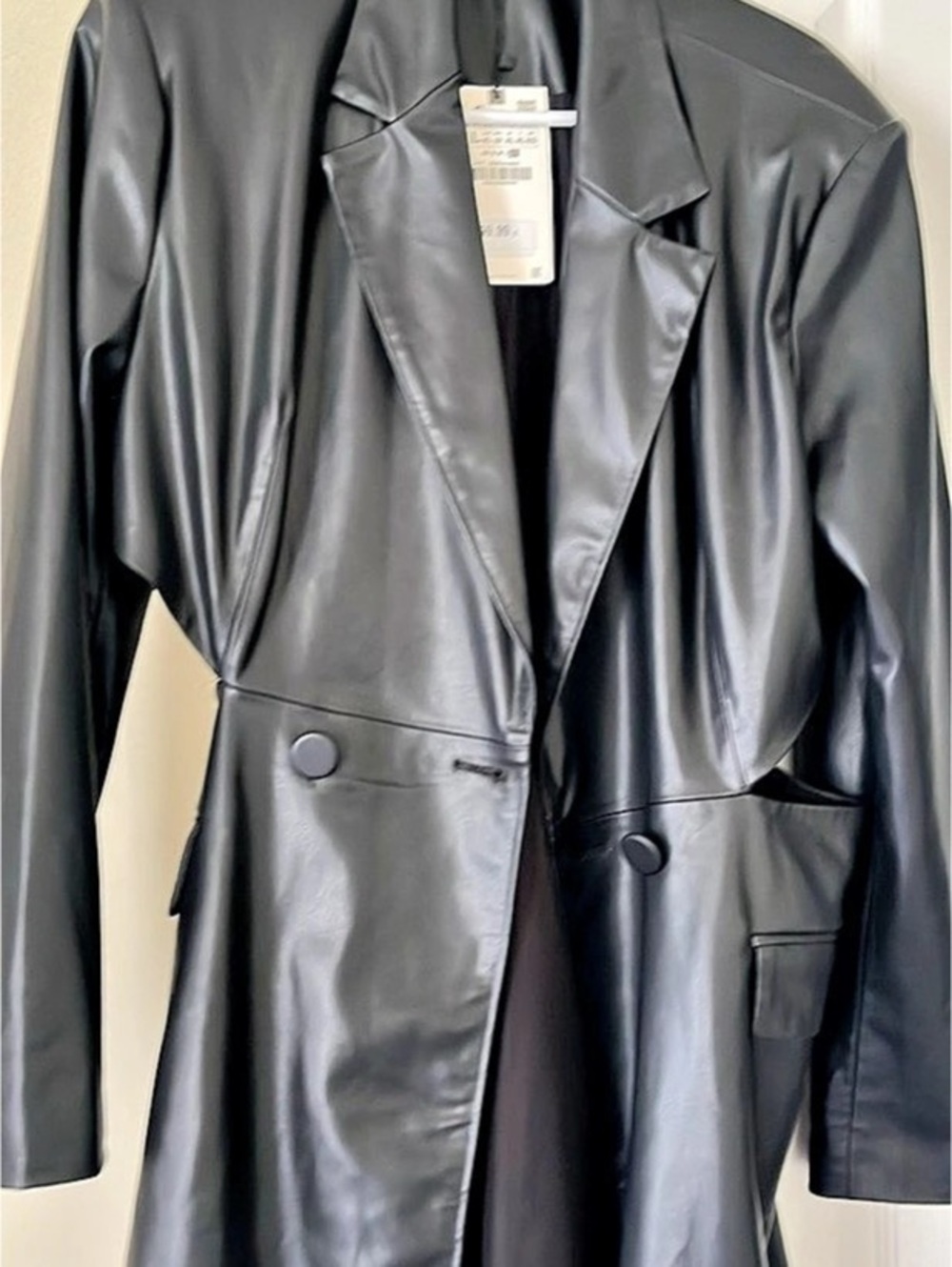 Zara Faux Leather Double-Breasted Blazer Black